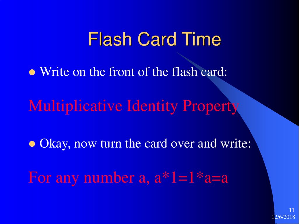 Flash Card Time Multiplicative Identity Property