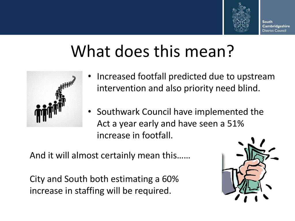 What does this mean Increased footfall predicted due to upstream intervention and also priority need blind.