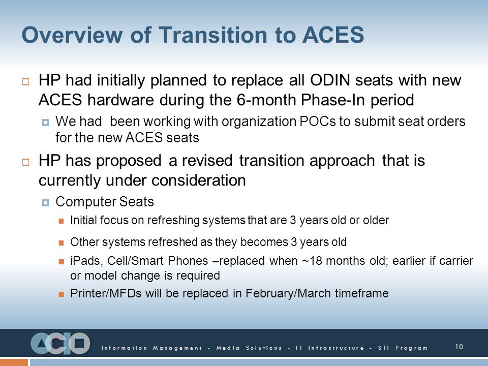 Overview of Transition to ACES