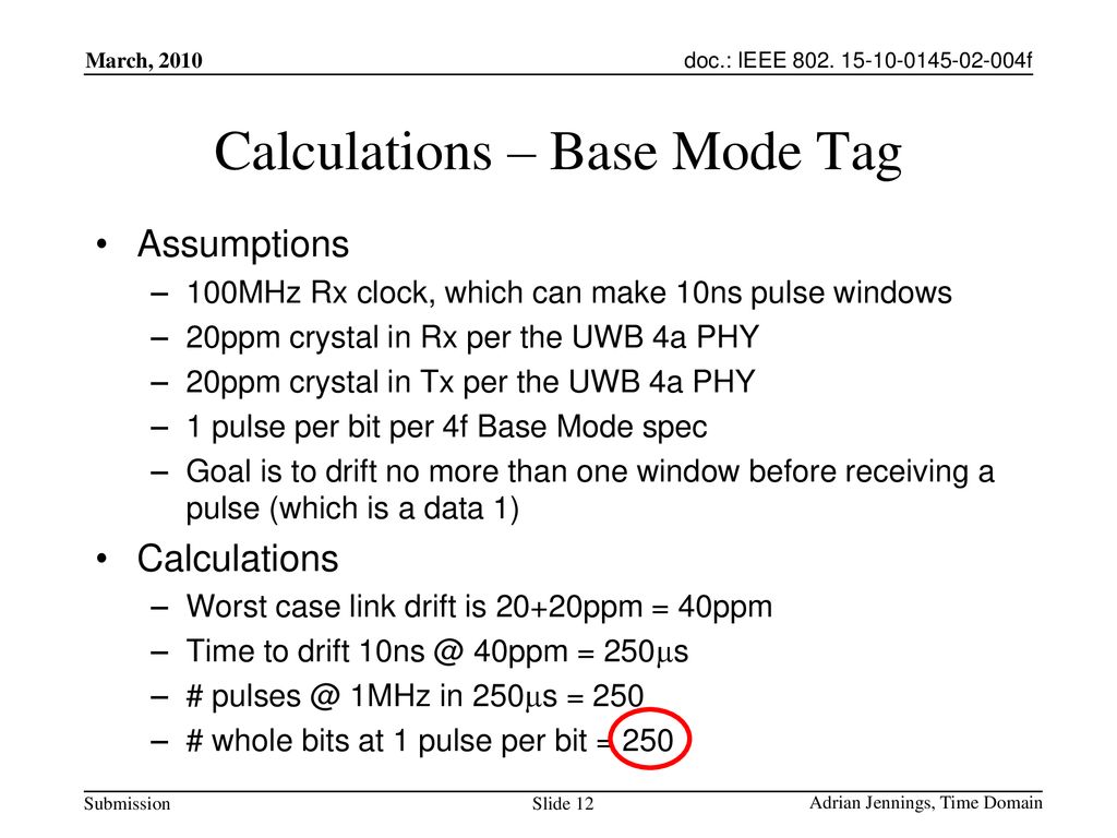 Calculations – Base Mode Tag