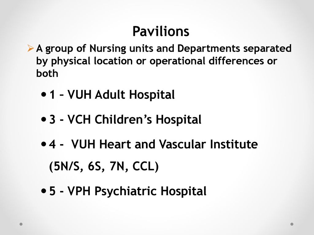 Pavilions 1 – VUH Adult Hospital 3 - VCH Children’s Hospital