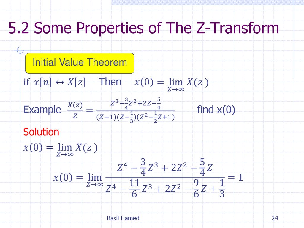 Chapter 5 Dt System Analysis Z Transform Basil Hamed Ppt Download