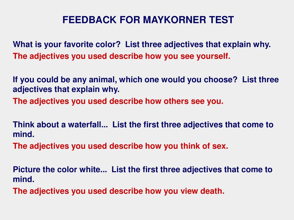 MAY KORNER PERSONALITY TEST   ppt download