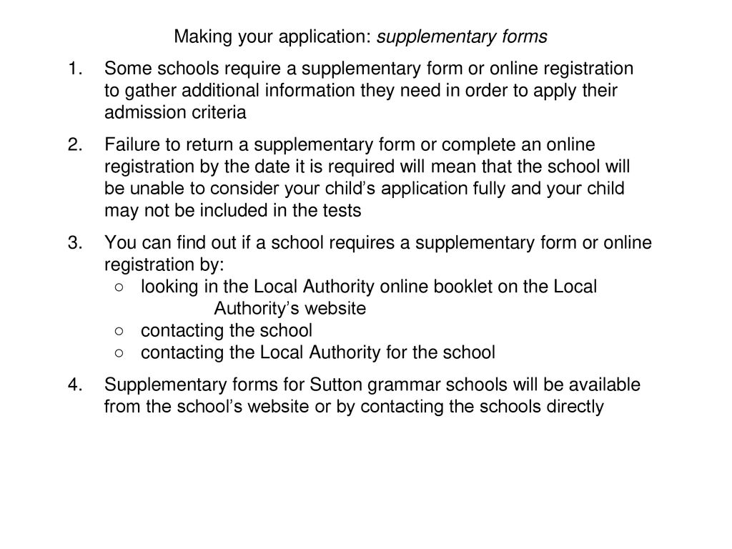 Making your application: supplementary forms