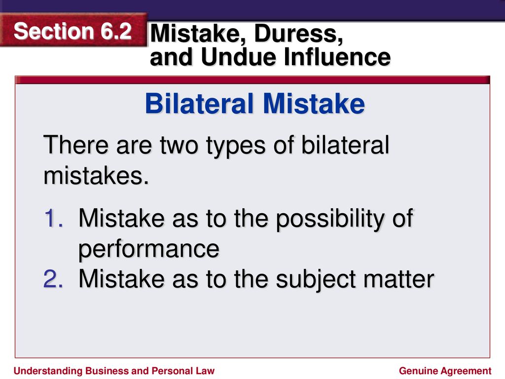 Legal Terms Unilateral Mistake P 133 Bilateral Mistake P 135