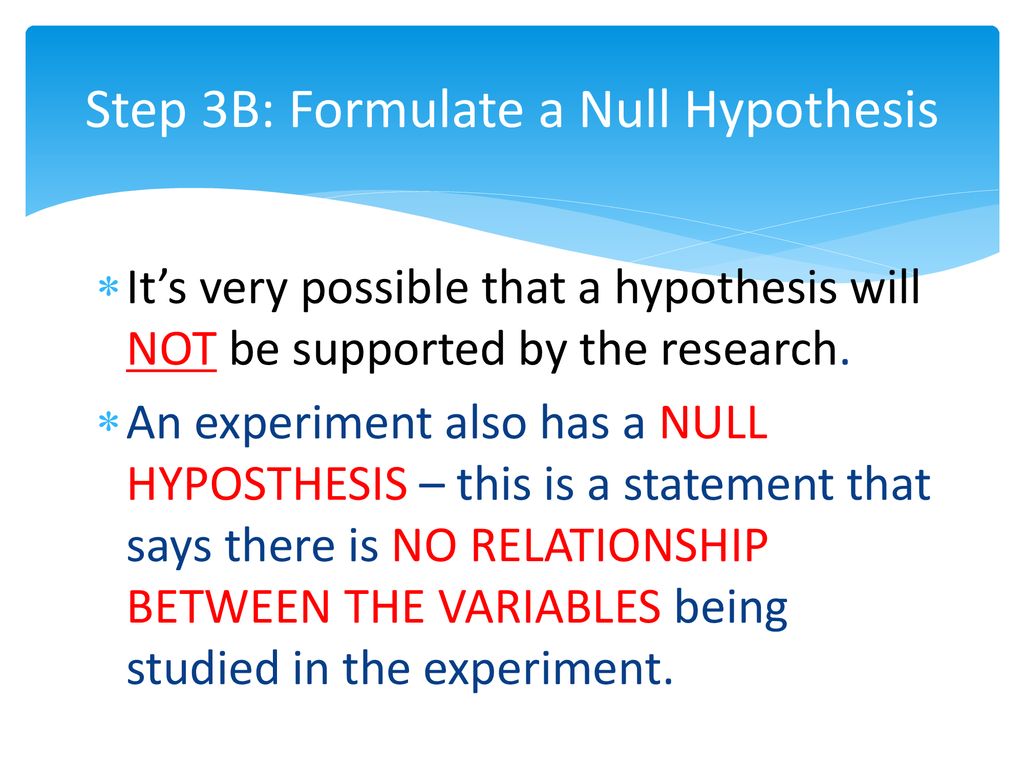 formulate 3 null hypothesis