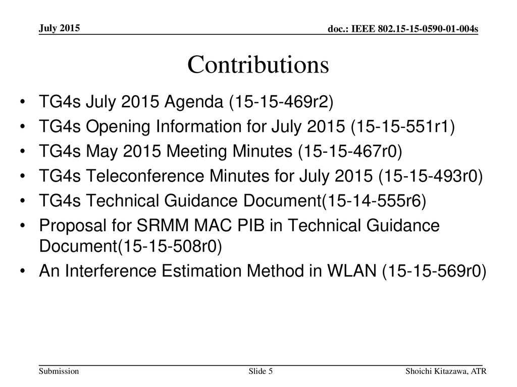 Contributions TG4s July 2015 Agenda ( r2)