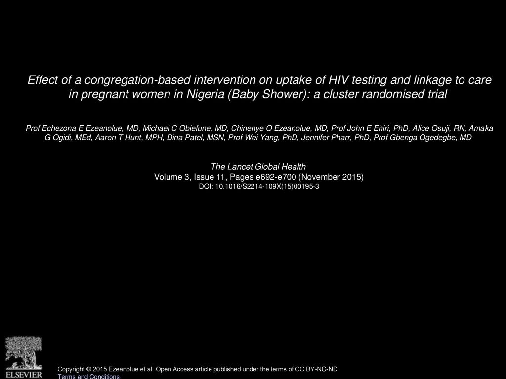 Effect of a congregation-based intervention on uptake of HIV testing and linkage to care in pregnant women in Nigeria (Baby Shower): a cluster randomised trial