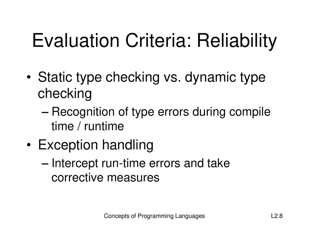 Evaluation Criteria: Reliability