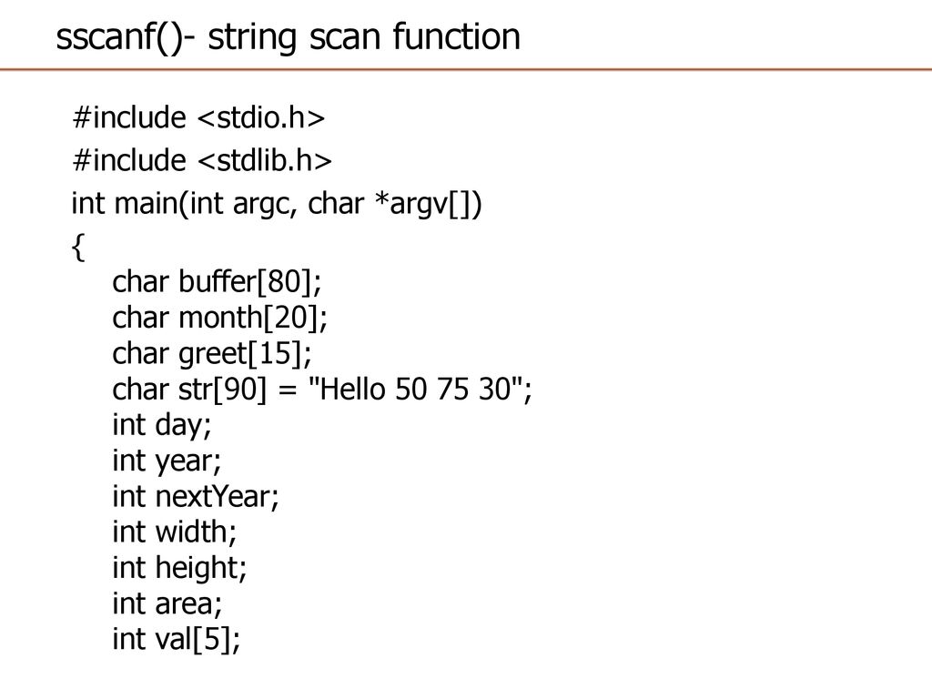 Sscanf string scan function ppt download