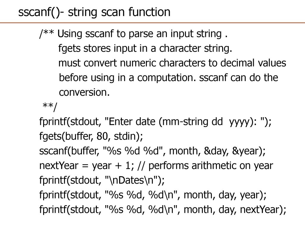 sscanf()- string scan function - ppt download