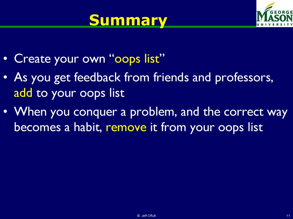 Summary Create your own oops list