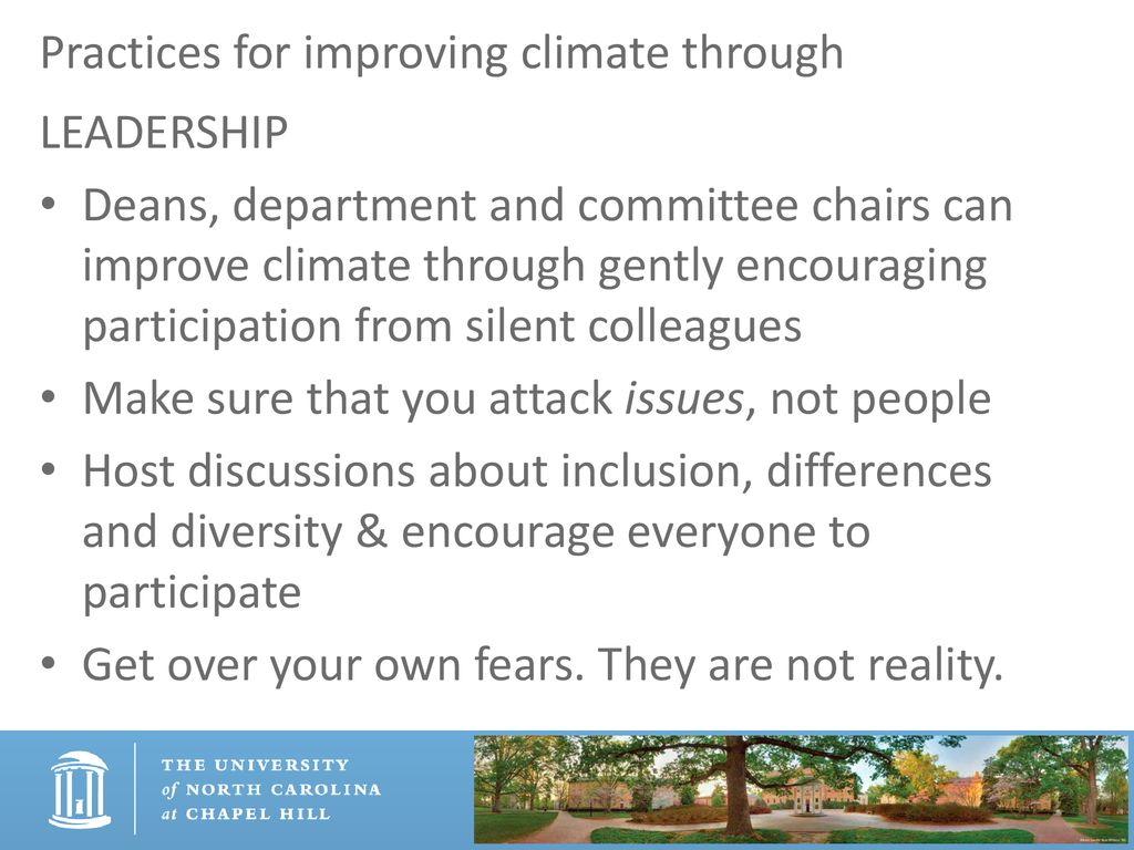 Practices for improving climate through