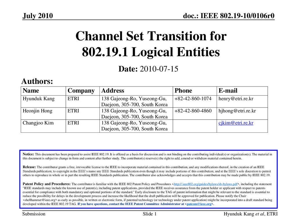 Channel Set Transition for Logical Entities