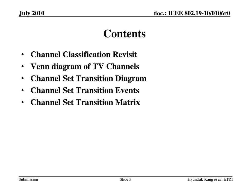 Contents Channel Classification Revisit Venn diagram of TV Channels