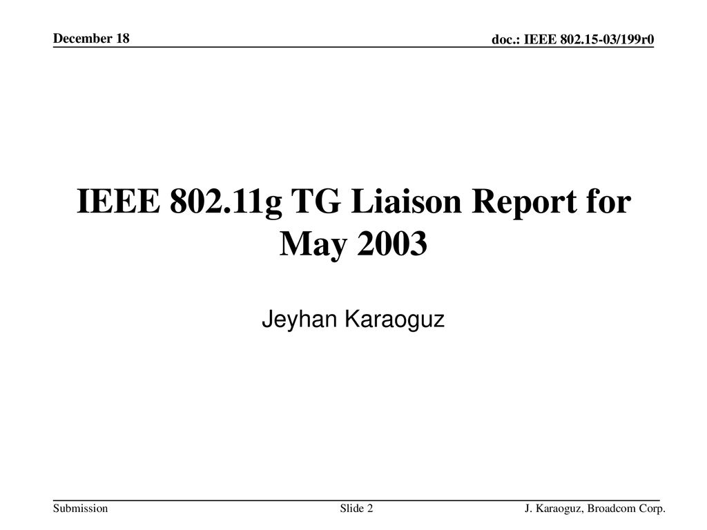 IEEE g TG Liaison Report for May 2003