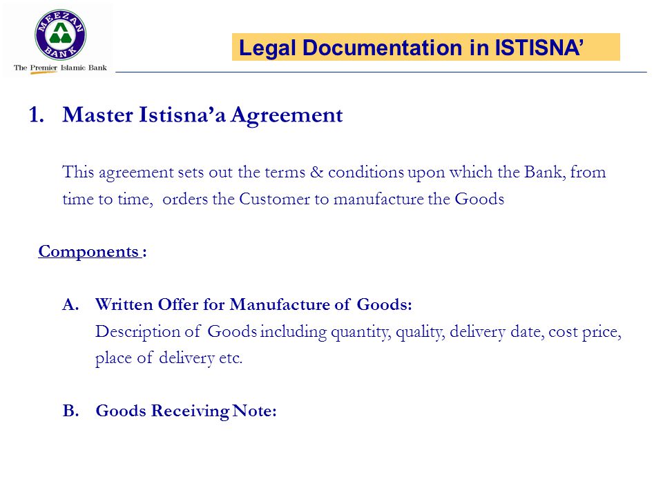 Master Istisna’a Agreement