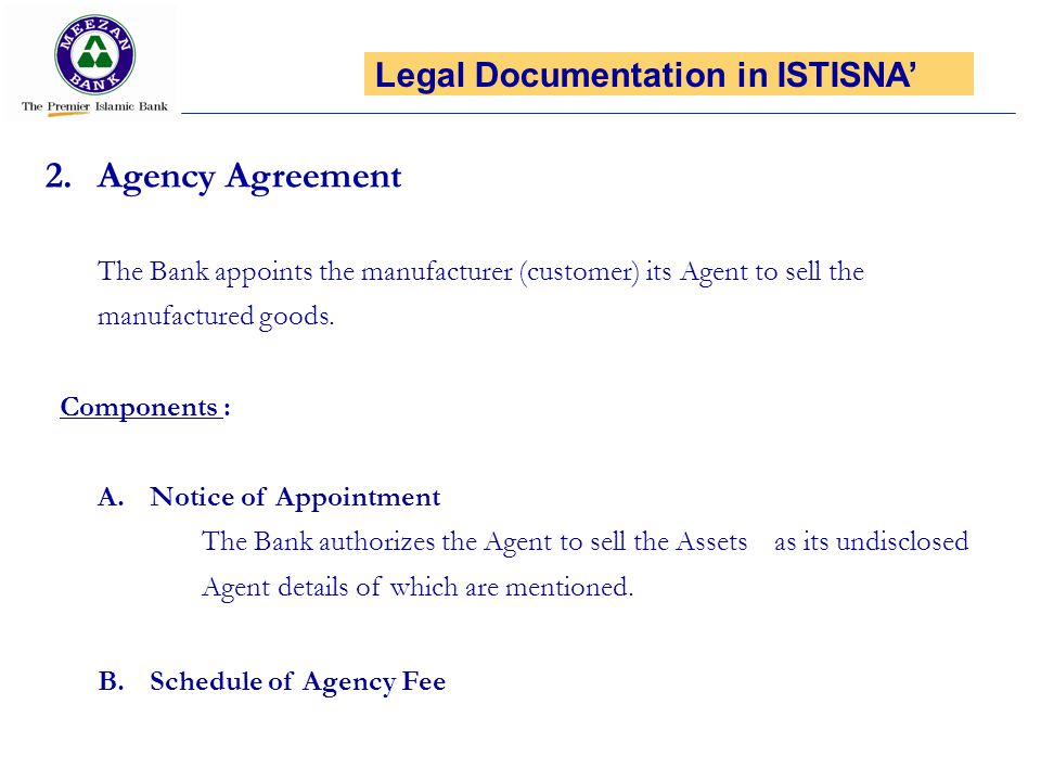 Agency Agreement Legal Documentation in ISTISNA’