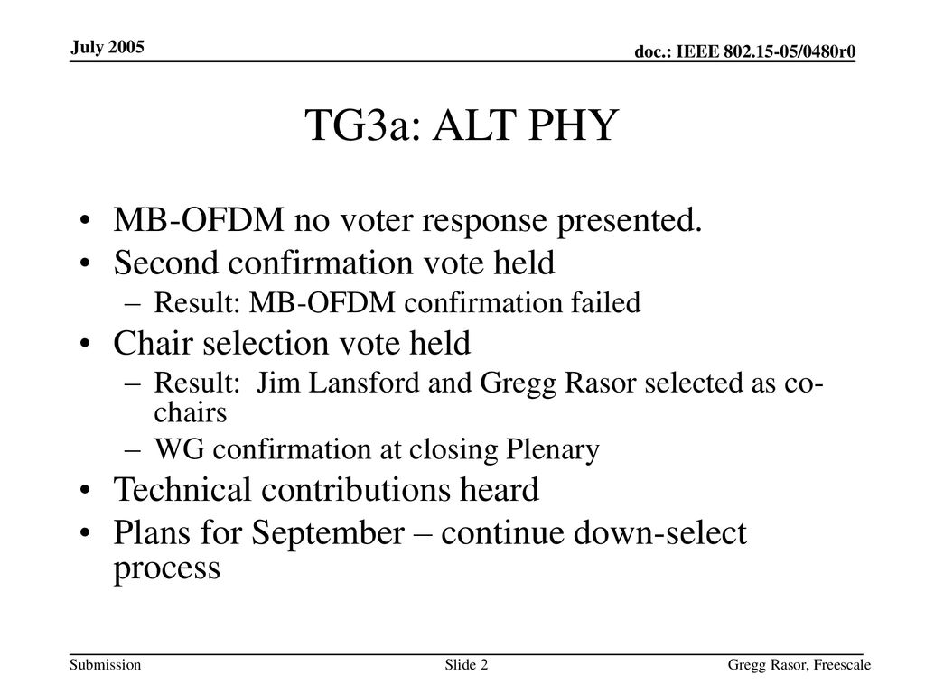 TG3a: ALT PHY MB-OFDM no voter response presented.