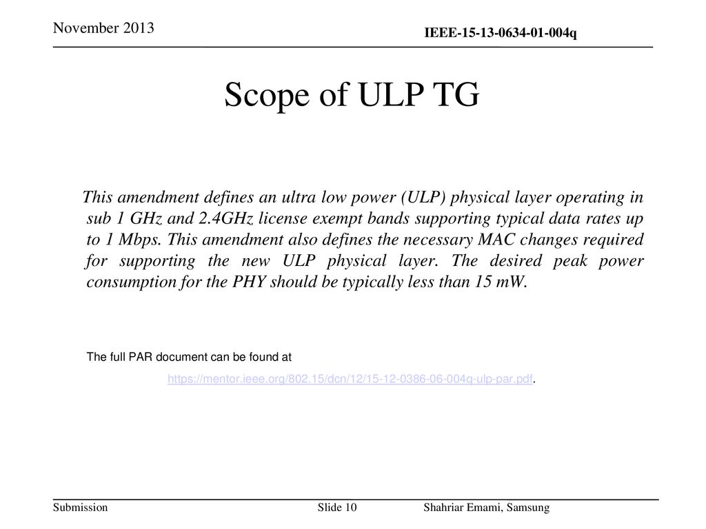 November 2013 Scope of ULP TG.