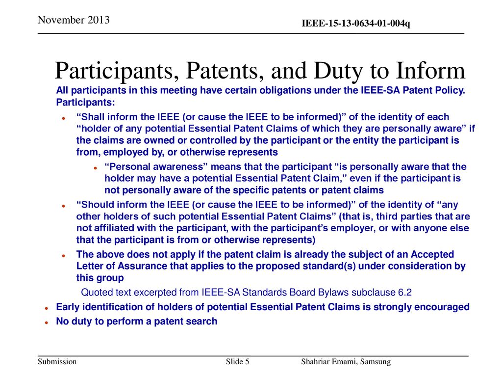 Participants, Patents, and Duty to Inform