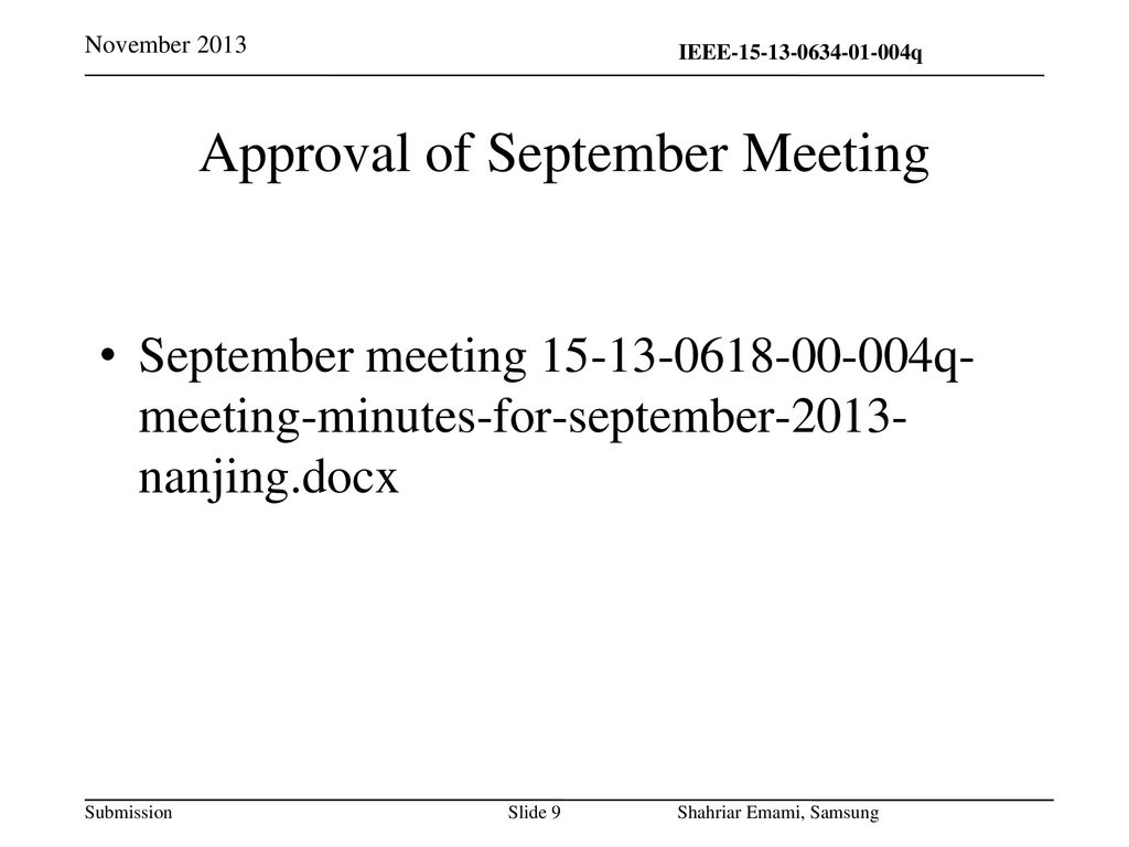 Approval of September Meeting