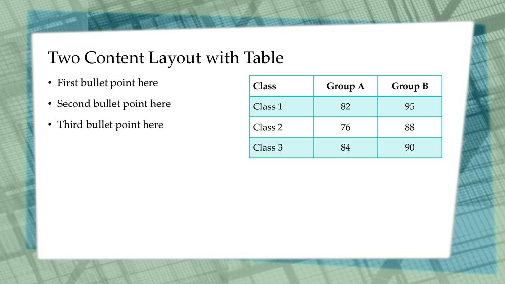 Two Content Layout with Table