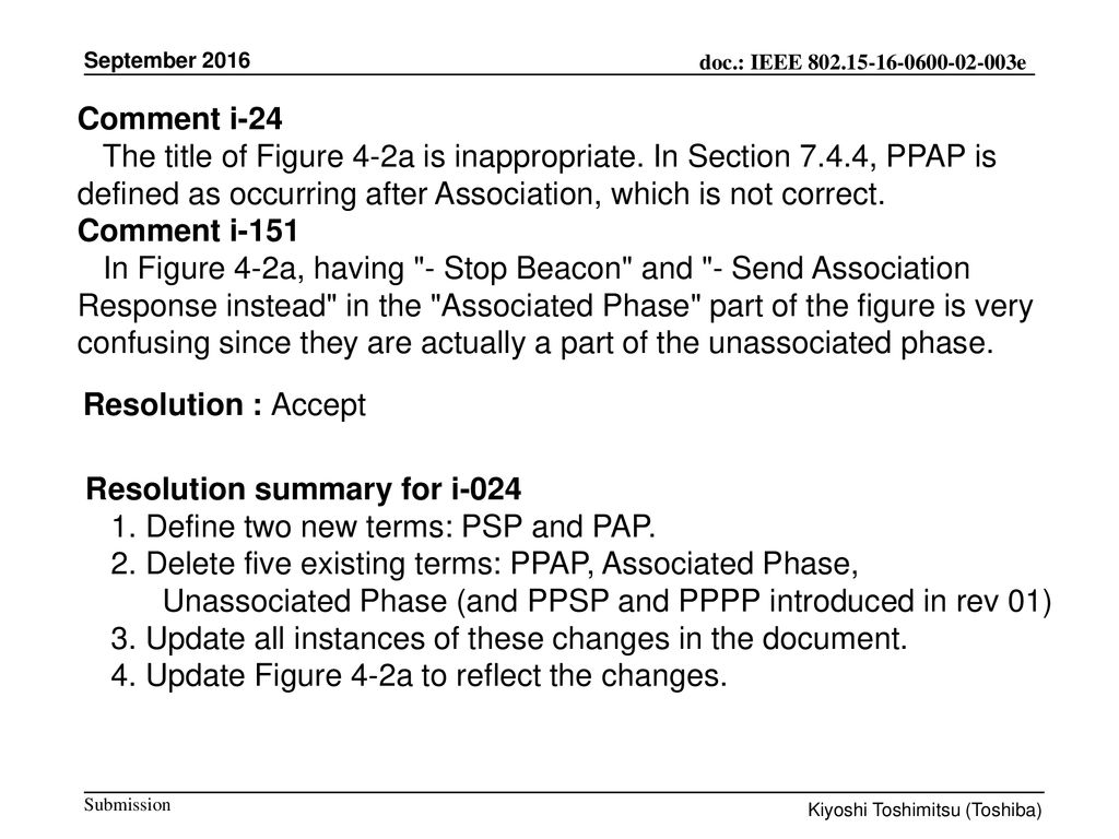 Resolution summary for i Define two new terms: PSP and PAP.