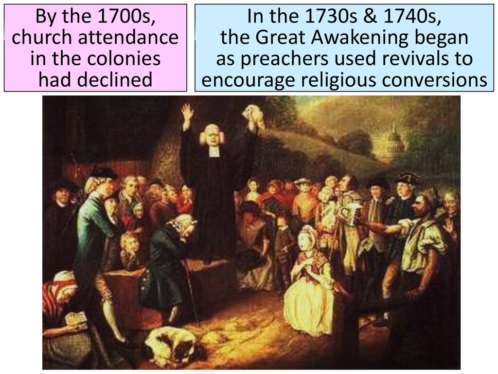 By the 1700s, church attendance in the colonies had declined