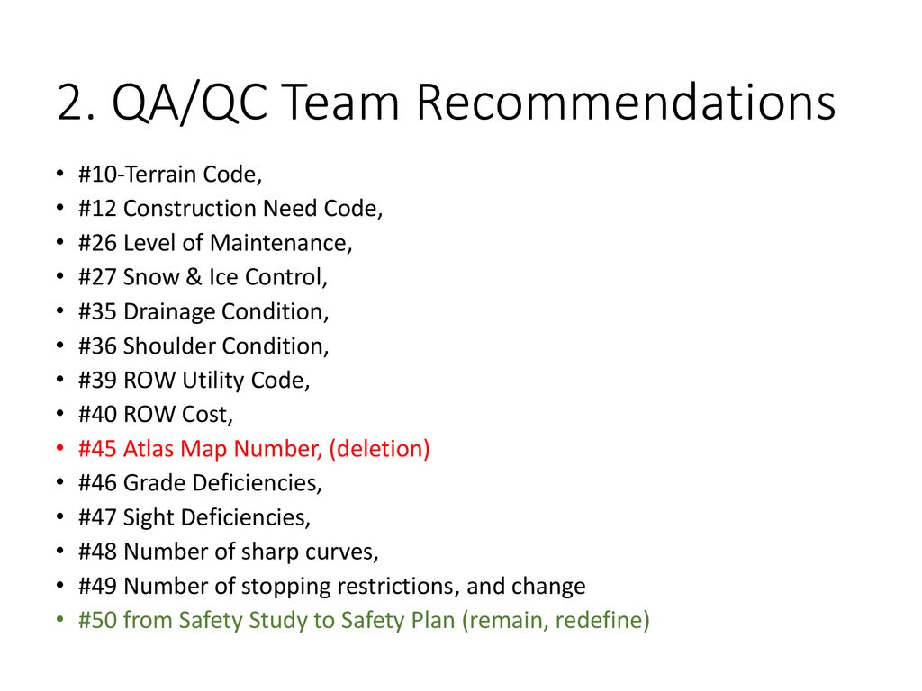 2. QA/QC Team Recommendations