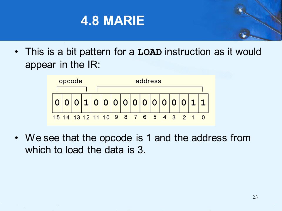 4.8 MARIE This is a bit pattern for a LOAD instruction as it would appear in the IR: