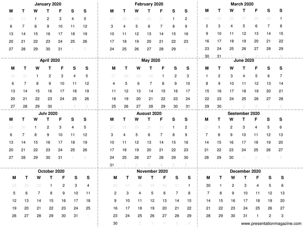 2020 printable calendar January 2020 February 2020 March 2020 M T W F ...