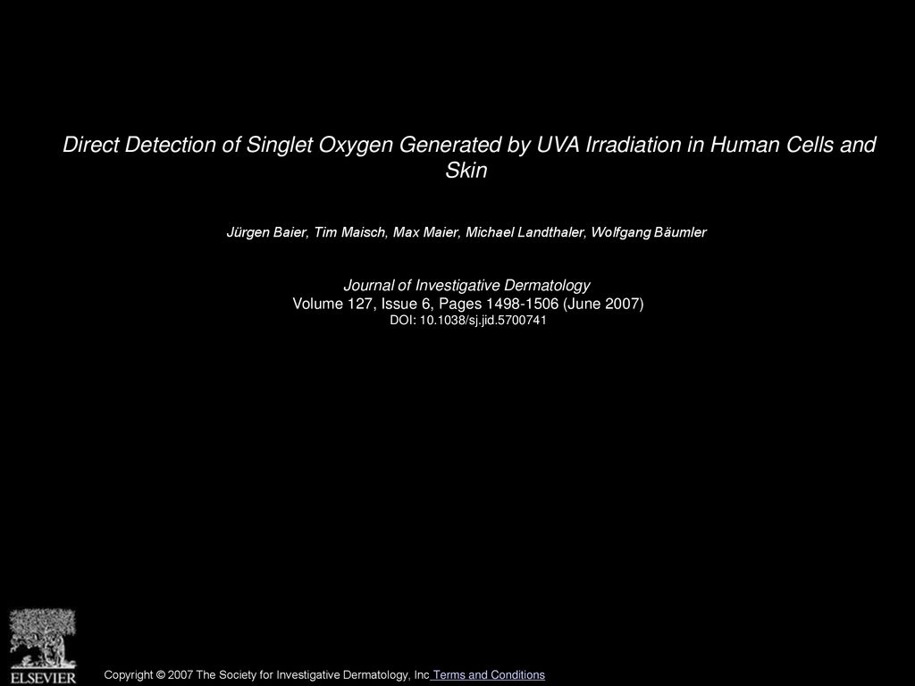 Direct Detection of Singlet Oxygen Generated by UVA Irradiation in Human Cells and Skin