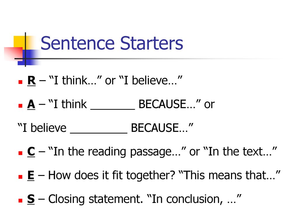Sentence Starters R – I think… or I believe…