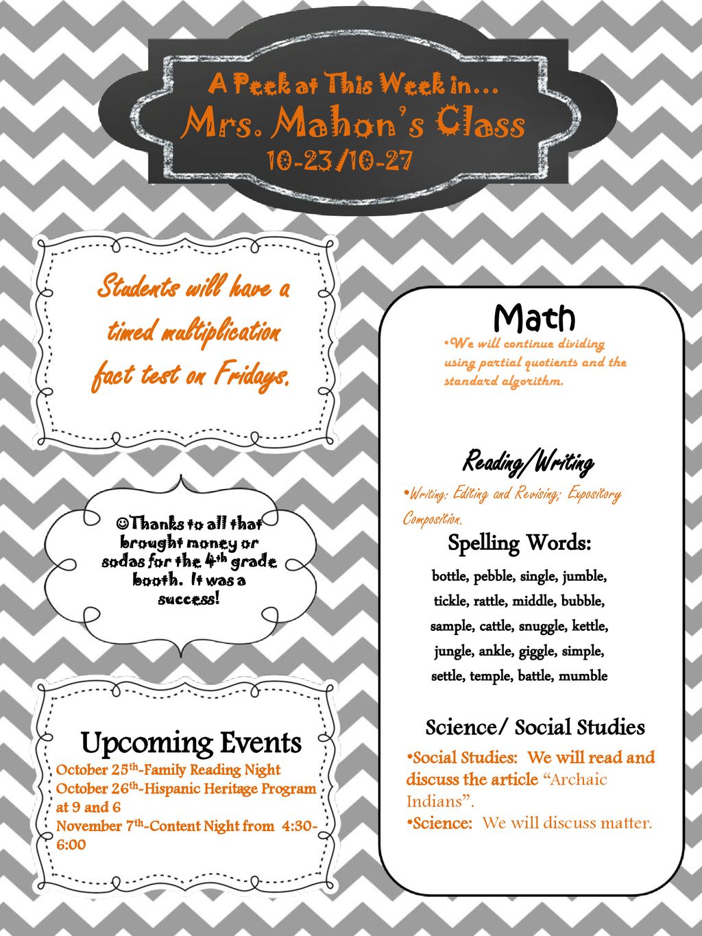 Students will have a timed multiplication fact test on Fridays. - ppt