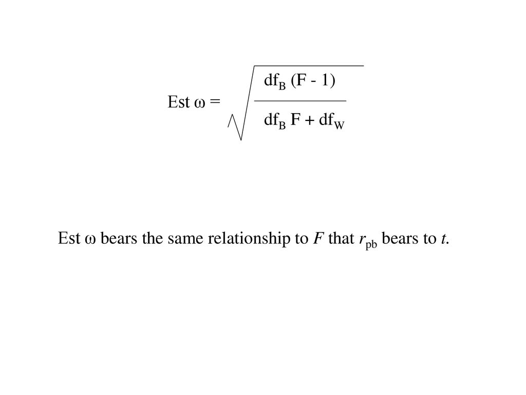 dfB (F - 1) Est ω = dfB F + dfW Est ω bears the same relationship to F that rpb bears to t.