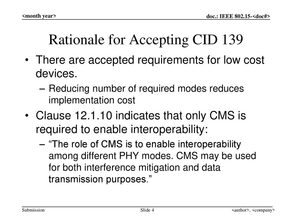 Rationale for Accepting CID 139