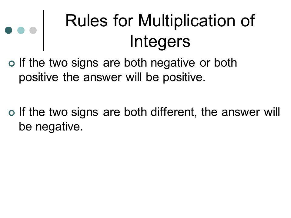 Rules for Multiplication of Integers
