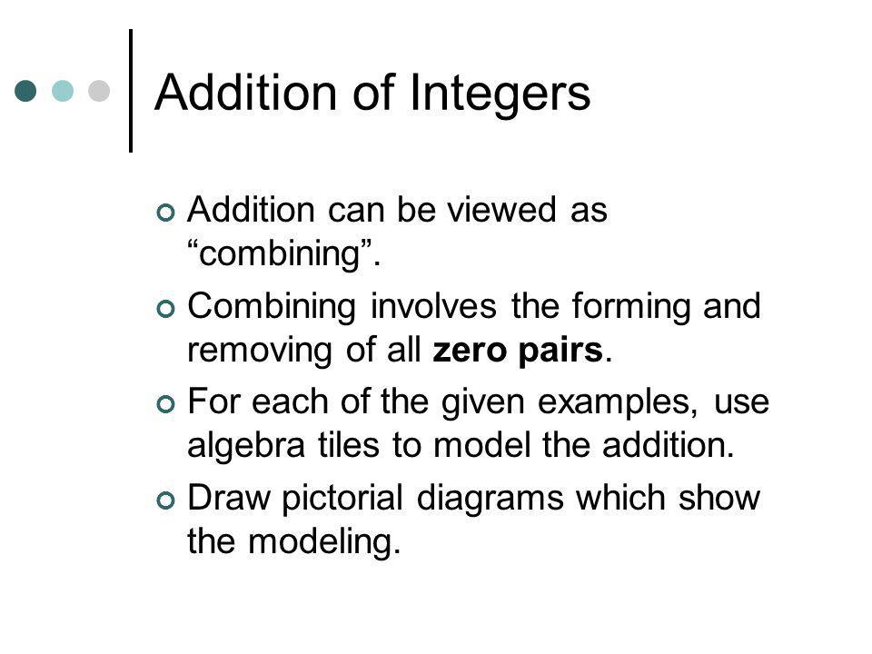Addition of Integers Addition can be viewed as combining .