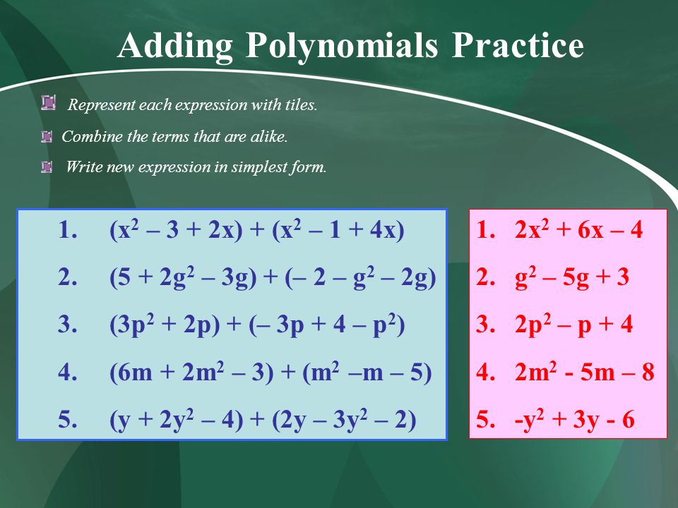Adding Polynomials Practice