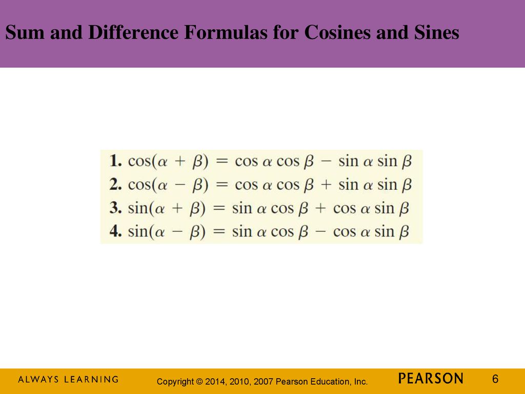 Sum and Difference Formulas for Cosines and Sines