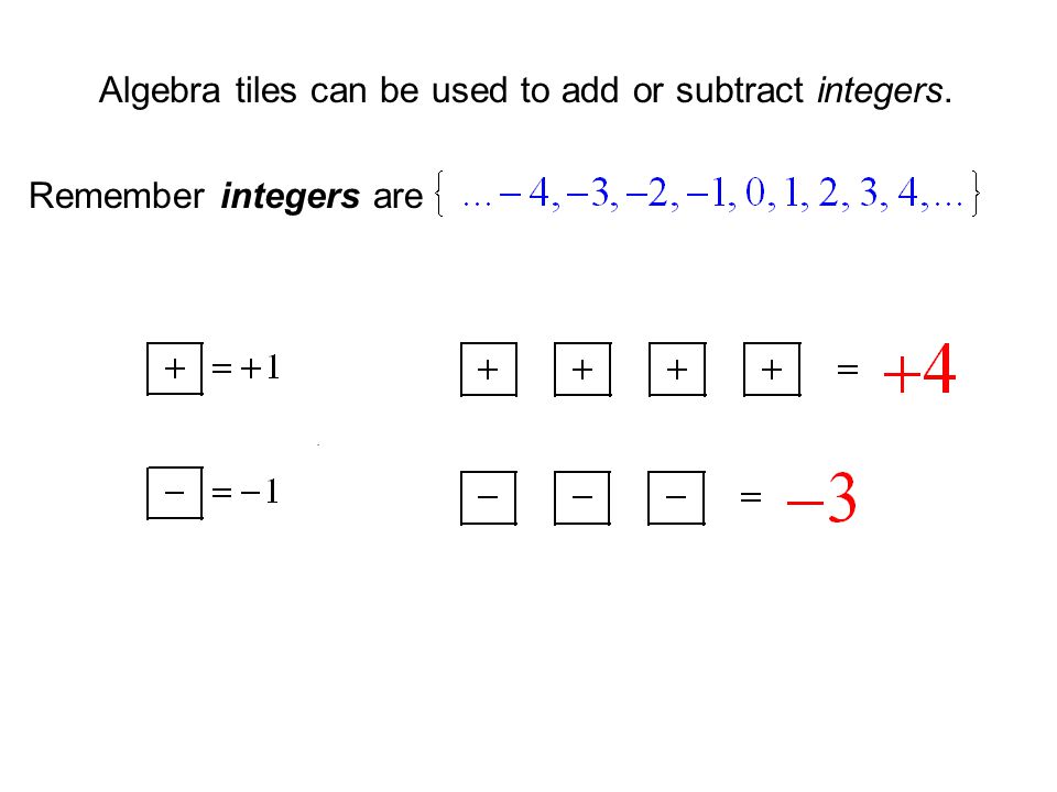 Algebra tiles can be used to add or subtract integers.