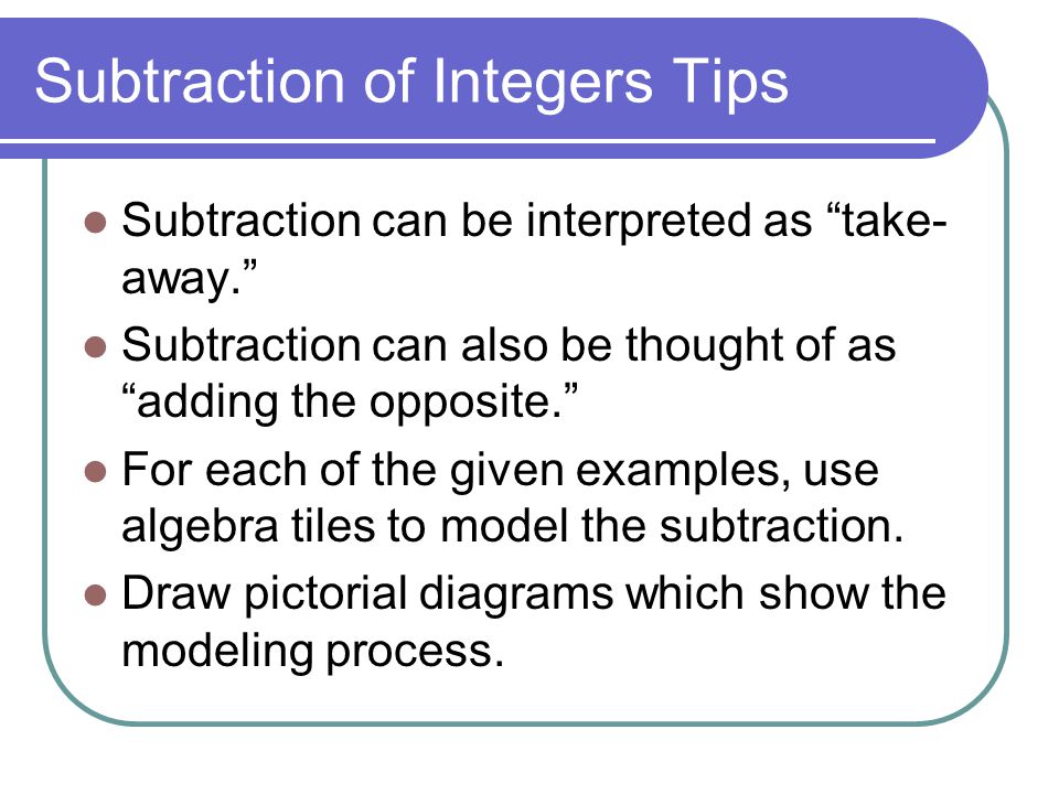 Subtraction of Integers Tips