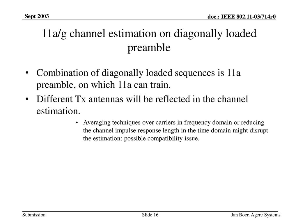 11a/g channel estimation on diagonally loaded preamble
