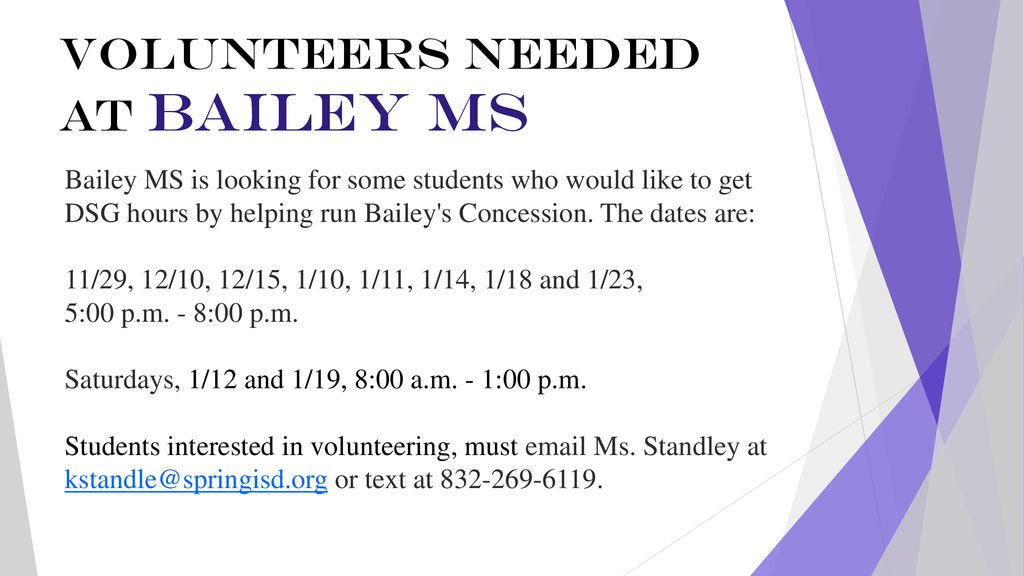 Volunteers Needed at Bailey MS