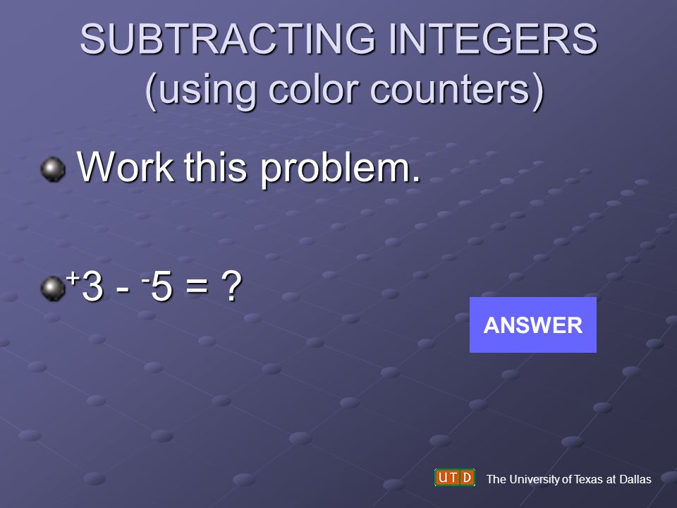 SUBTRACTING INTEGERS (using color counters)