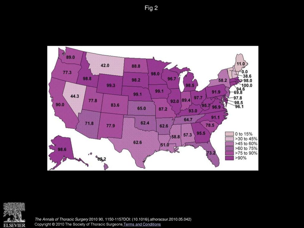 Fig 2 Patient-level penetration of The Society of Thoracic Surgeons Adult Cardiac Surgery Database stratified by state, for the year