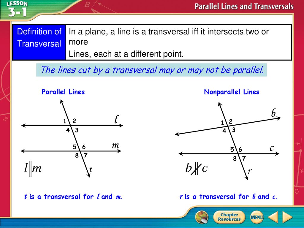 Lesson 3-1: Parallel Lines & Transversals - ppt download