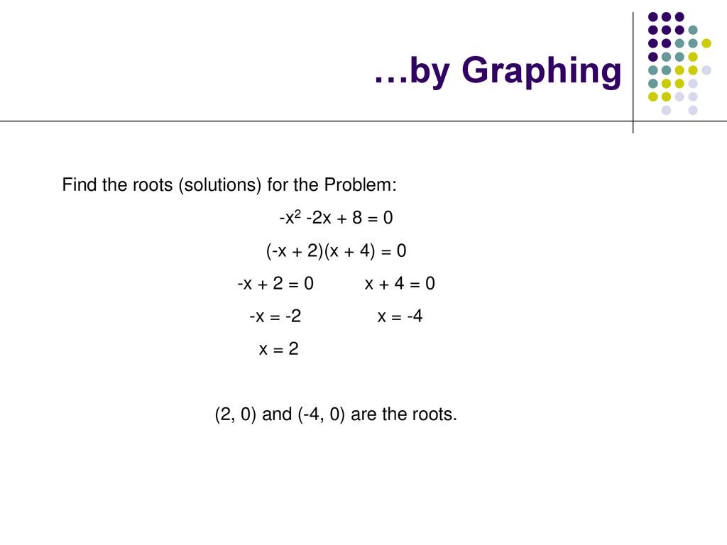 …by Graphing Find the roots (solutions) for the Problem: