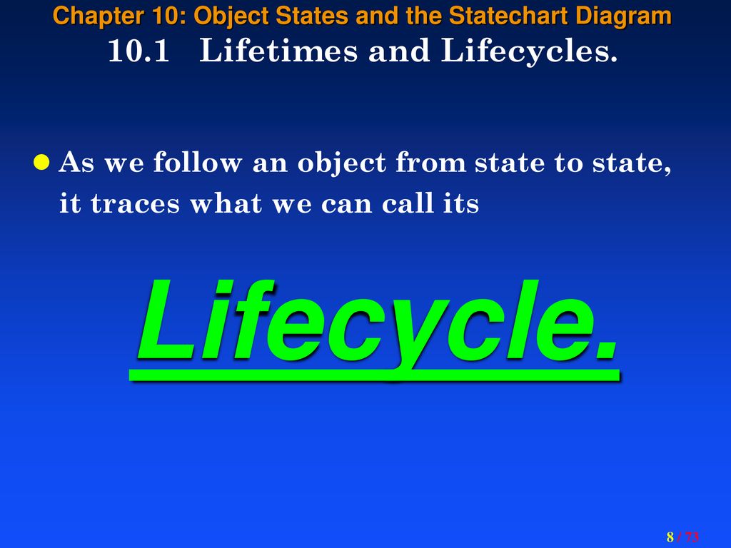 Lifecycle. As we follow an object from state to state,